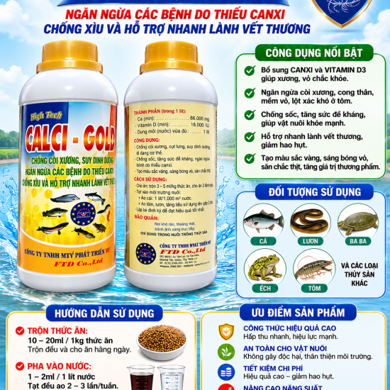 CALCI GOLD – BỔ SUNG CANXI VÀ VITAMIN D3 CHO THỦY SẢN
