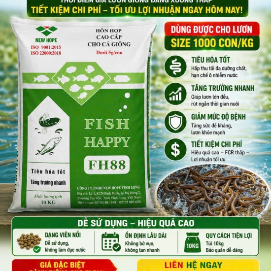 FISH HAPPY FH88 – THỨC ĂN CHUYÊN DỤNG CHO LƯƠN GIỐNG GIAI ĐOẠN ĐẦU