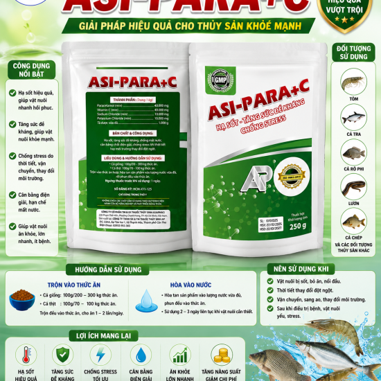 ASI-PARA+C – HẠ SỐT, TĂNG SỨC ĐỀ KHÁNG, CHỐNG STRESS CHO THỦY SẢN