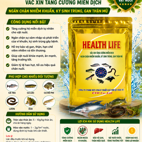 Healthlife - Vacin phòng ngừa đường ruột cho lươn, cá, ếch