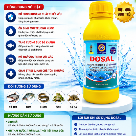 DOSAL - Bổ Sung Khoáng Chất, Tăng Cường Sức Khỏe Cho Thủy Sản, Hỗ Trợ Lột Xác, Phát Triển Bền Vững, Giảm Stress, Nâng Cao Hiệu Quả Nuôi