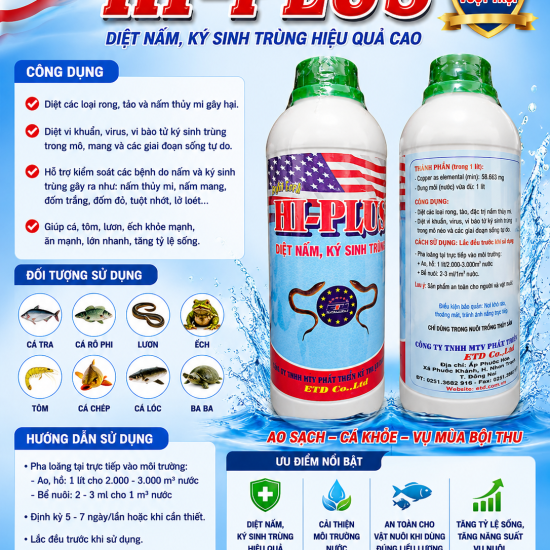 Hi-Plus thuốc gốc đồng chuyên trị nấm, ký sinh trùng, lươn ra gốc