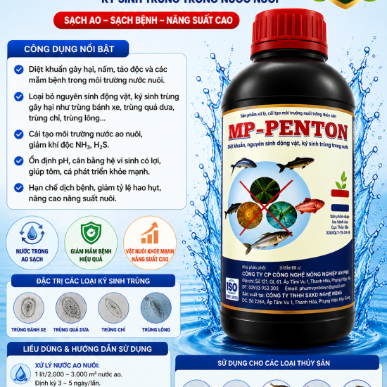 MP Penton - Thuốc trị phù đầu, đỏ mang, nấm mang, ghẻ lở hiệu quả cho lươn, cá