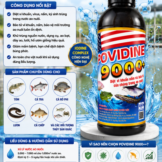 POVIDINE 9000++ – GIẢI PHÁP SÁT KHUẨN TOÀN DIỆN CHO AO NUÔI THỦY SẢN