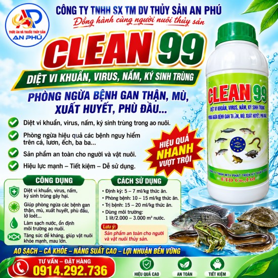 CLEAN 99 – GIẢI PHÁP SÁT KHUẨN TOÀN DIỆN CHO AO NUÔI THỦY SẢN
