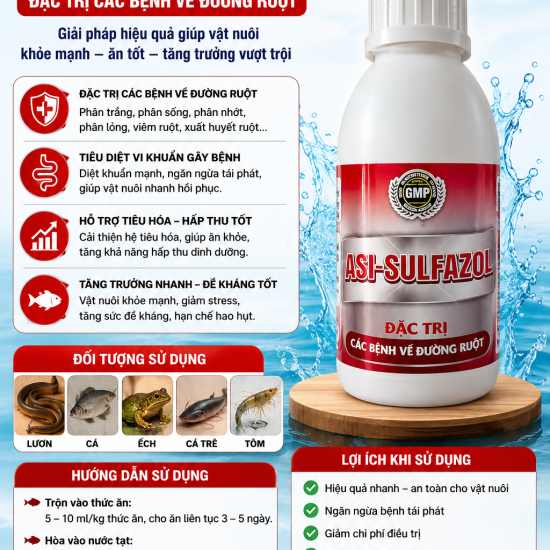ASI-SULFAZOL – GIẢI PHÁP HỖ TRỢ ĐƯỜNG RUỘT CHO THỦY SẢN