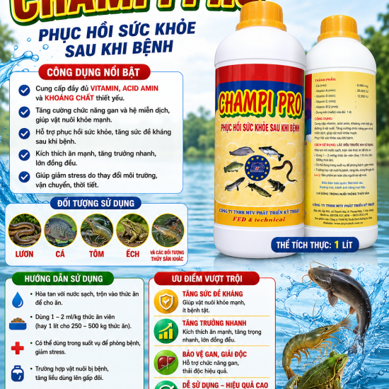 CHAMPI PRO – BỔ SUNG VITAMIN & ACID AMIN, PHỤC HỒI SỨC KHỎE CHO THỦY SẢN