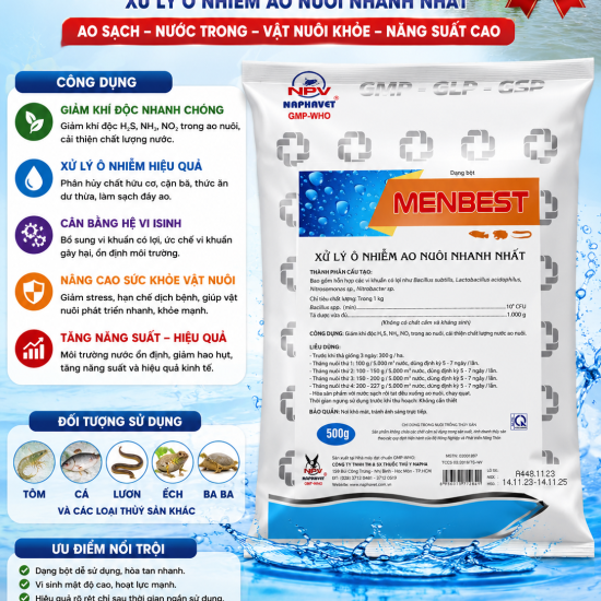 MENBEST – Men Vi Sinh Xử Lý Ô Nhiễm Ao Nuôi Hiệu Quả 500g – Giải Pháp Nhanh Chóng Cho Nước Sạch & Vật Nuôi Khỏe Mạnh