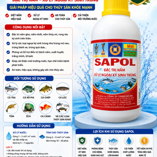 SAPOL – GIẢI PHÁP KIỂM SOÁT NẤM VÀ NGOẠI KÝ SINH TRÙNG CHO THỦY SẢN