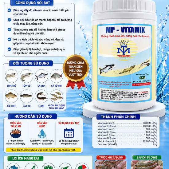 MP-VITAMIX – DƯỠNG CHẤT MAU LỚN, NẶNG CÂN CHO TÔM CÁ