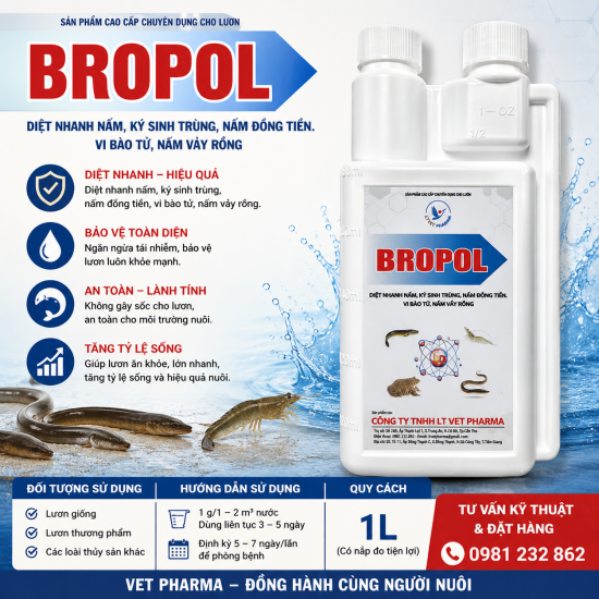 BROPOL – GIẢI PHÁP ĐẶC TRỊ NẤM VÀ KÝ SINH TRÙNG CHO LƯƠN, CÁ, ẾCH